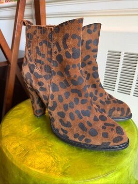 Zara Leopard Print Suede Ankle Boots - Brown & Black